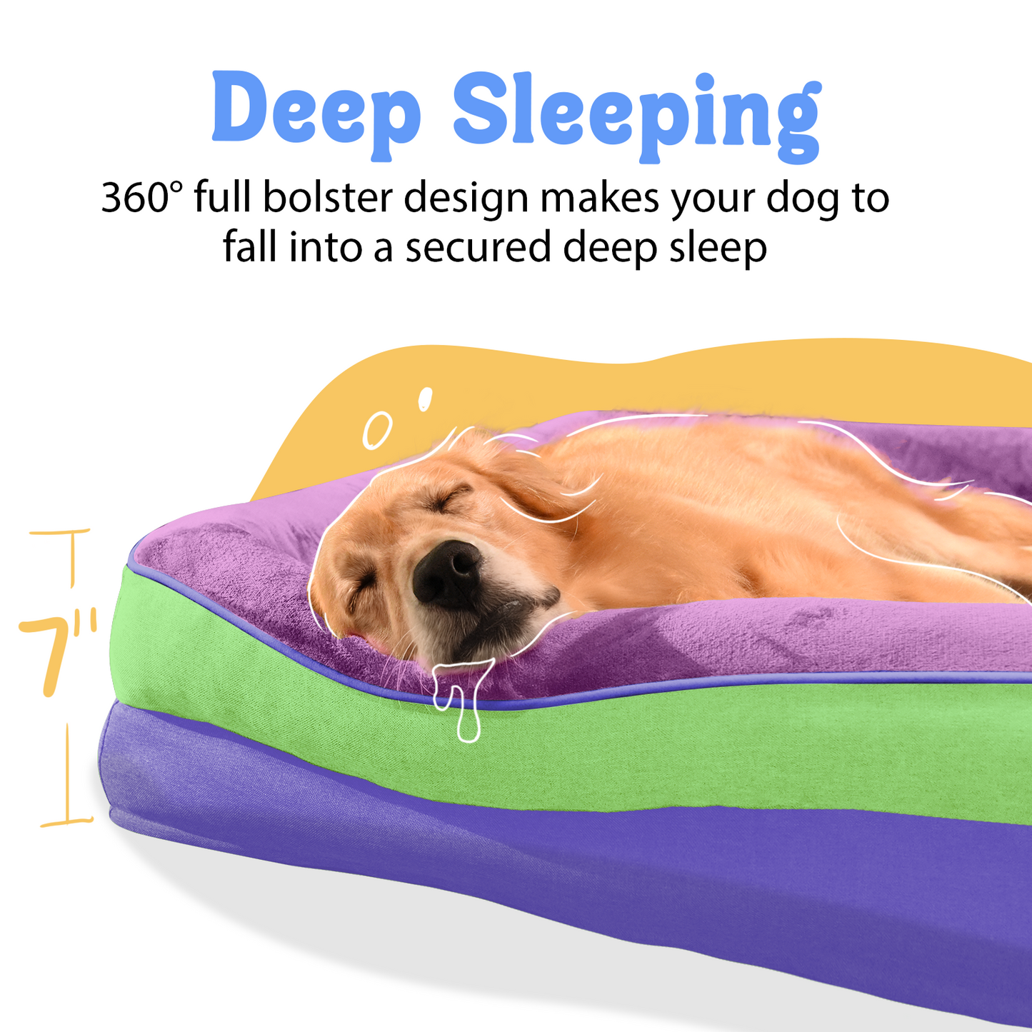 Chez Paw XXL Orthopedic Dog Bed for Extra Large Dogs, Extra Thick Egg-Crate Foam Waterproof Pet Couch with Removable Washable Cover, 4-Sided Bolster & Non-Slip Bottom, Lavender Blue 45"x35"x7.5"