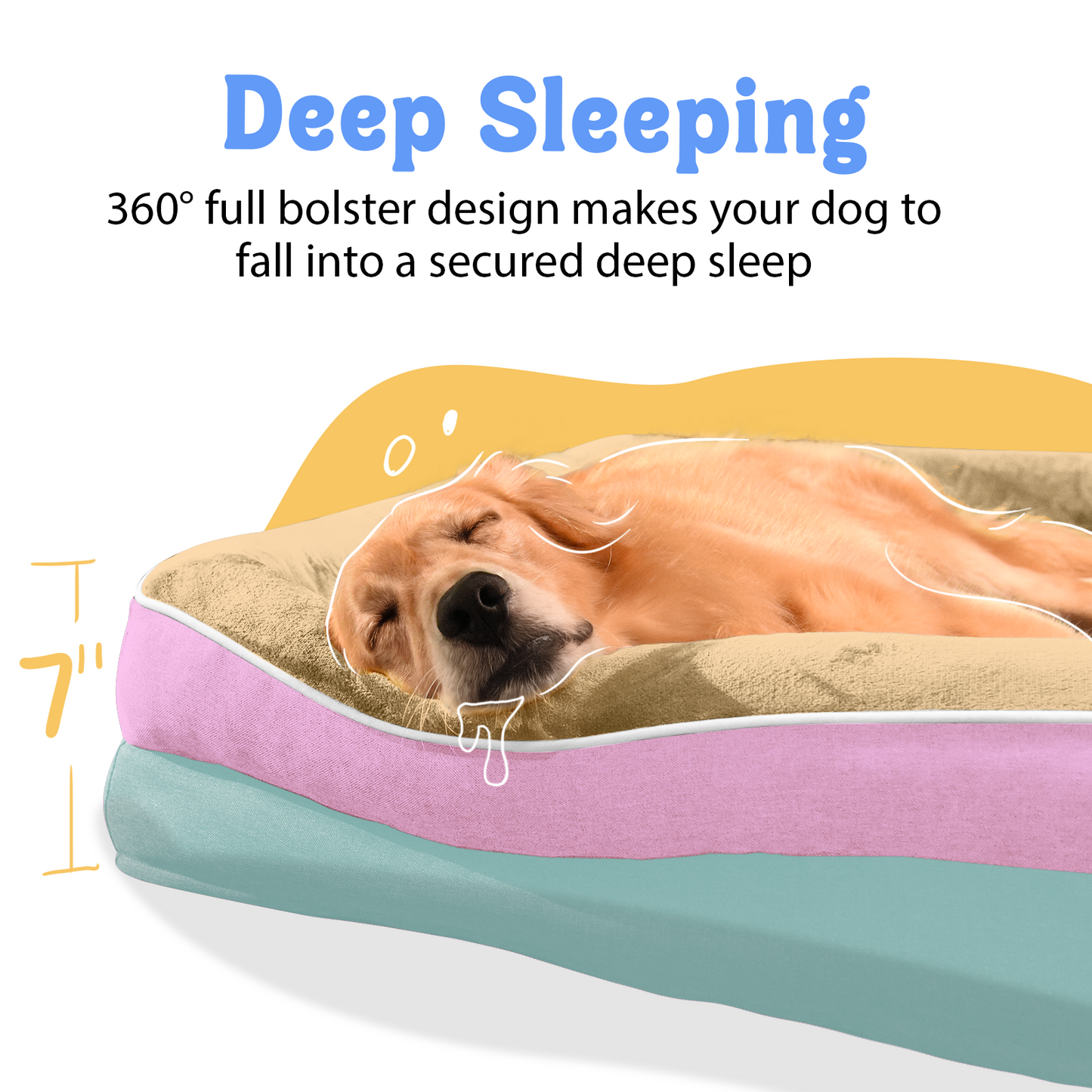 Chez Paw XXL Orthopedic Dog Bed for Extra Large Dogs, Extra Thick Egg-Crate Foam Waterproof Pet Couch with Removable Washable Cover, 4-Sided Bolster & Non-Slip Bottom, Ivory Pink 45"x35"x7.5"