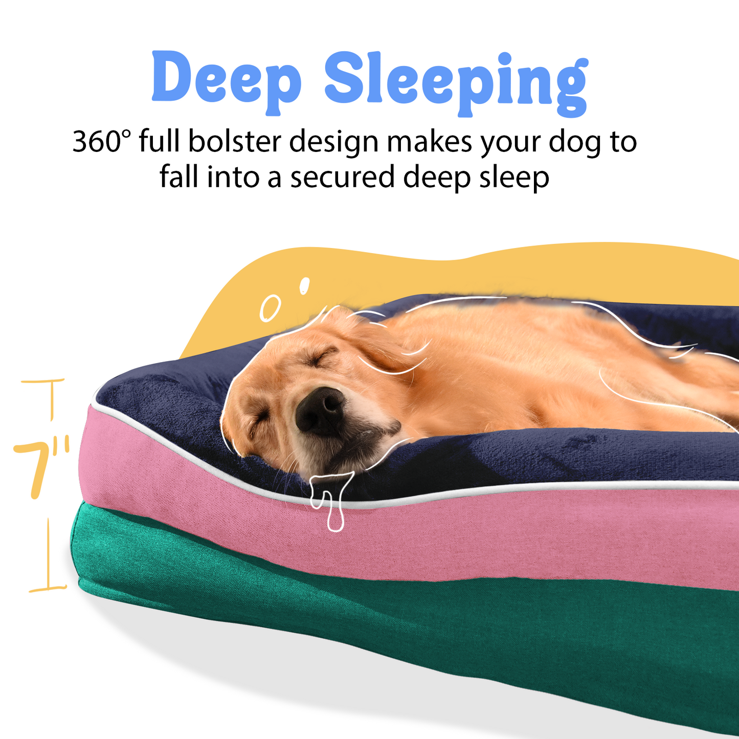 Chez Paw XXL Orthopedic Dog Bed for Extra Large Dogs, Extra Thick Egg-Crate Foam Waterproof Pet Couch with Removable Washable Cover, 4-Sided Bolster & Non-Slip Bottom, Navy Blush 45"x35"x7.5"