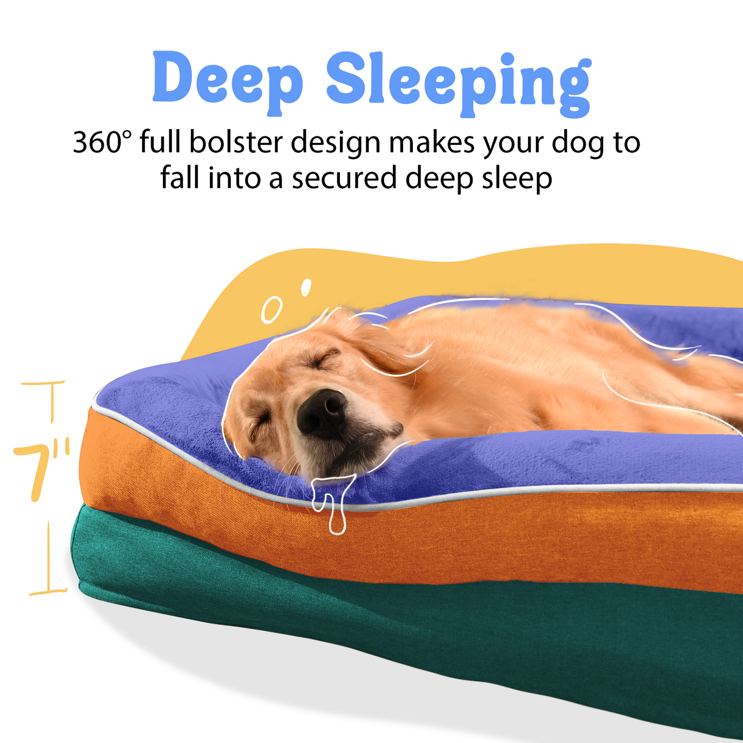 Chez Paw Large Orthopedic Dog Bed for Extra Large Dogs, Waterproof XL Egg-Crate Foam Dog Bed with Removable Washable Cover & Non-Slip Bottom, 4-Sided Bolster Support, Navy Orange 42"x30"x7.5"