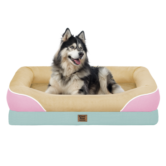 Chez Paw XXL Orthopedic Dog Bed for Extra Large Dogs, Extra Thick Egg-Crate Foam Waterproof Pet Couch with Removable Washable Cover, 4-Sided Bolster & Non-Slip Bottom, Ivory Pink 45"x35"x7.5"