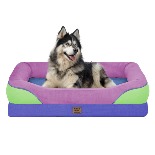 Chez Paw XXL Orthopedic Dog Bed for Extra Large Dogs, Extra Thick Egg-Crate Foam Waterproof Pet Couch with Removable Washable Cover, 4-Sided Bolster & Non-Slip Bottom, Lavender Blue 45"x35"x7.5"