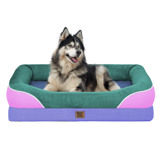 Chez Paw XXL Orthopedic Dog Bed for Extra Large Dogs, Extra Thick Egg-Crate Foam Waterproof Pet Couch with Removable Washable Cover, 4-Sided Bolster & Non-Slip Bottom, Sage Lavender 45"x35"x7.5"